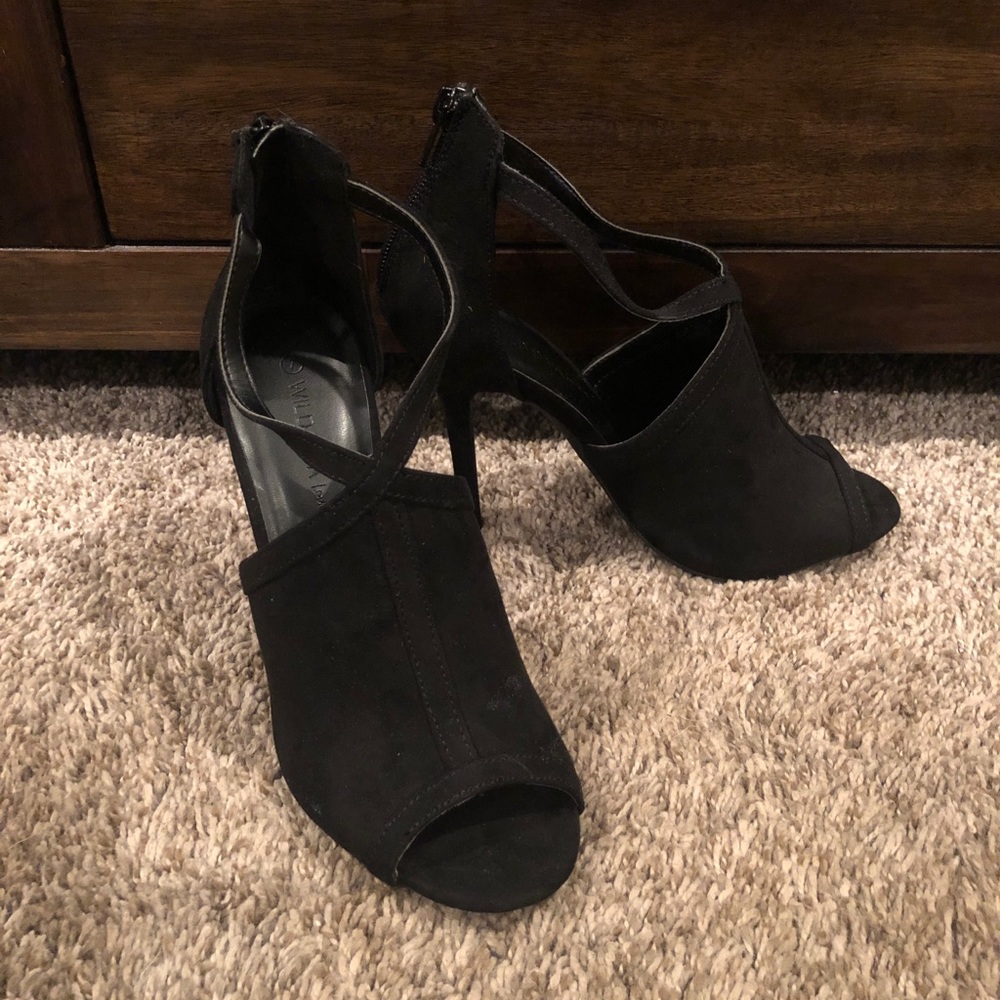 Wild Diva Black Suede Peep Toe Heels